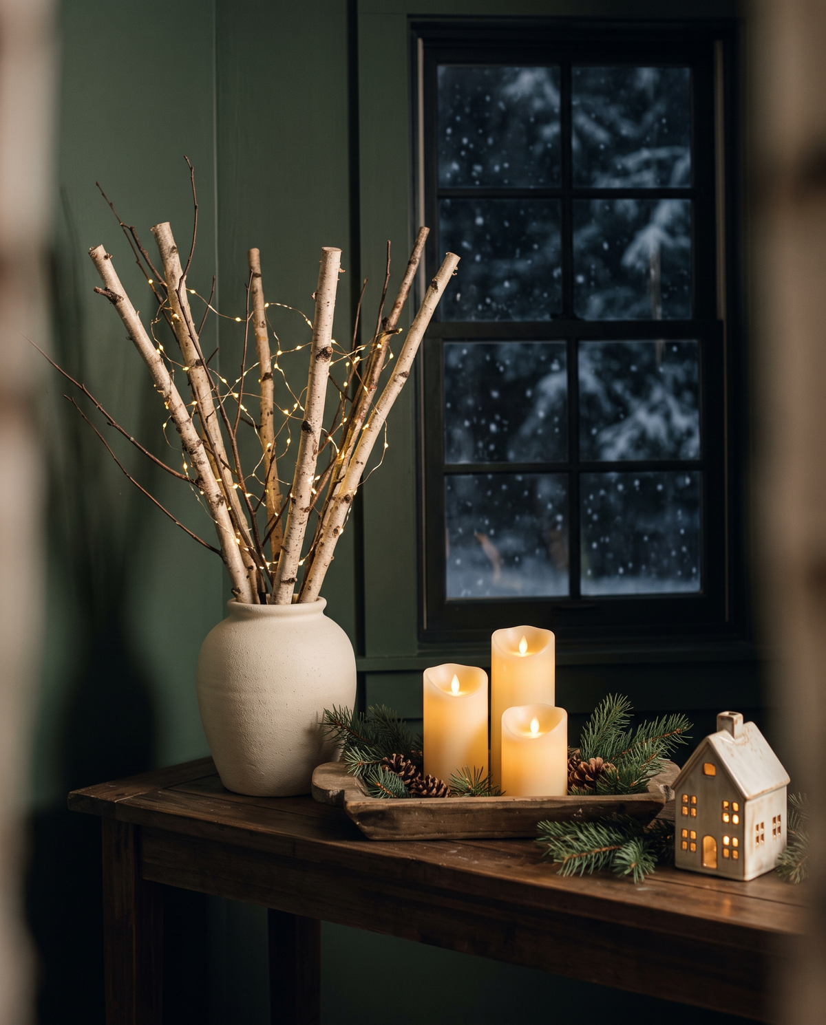 Christmas lights and flameless candles