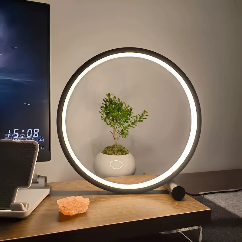 Modern halo bedside lamp, dimmable, view 3