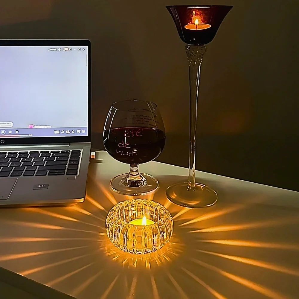 Glass tealight holder, ribbed crystal, view 3