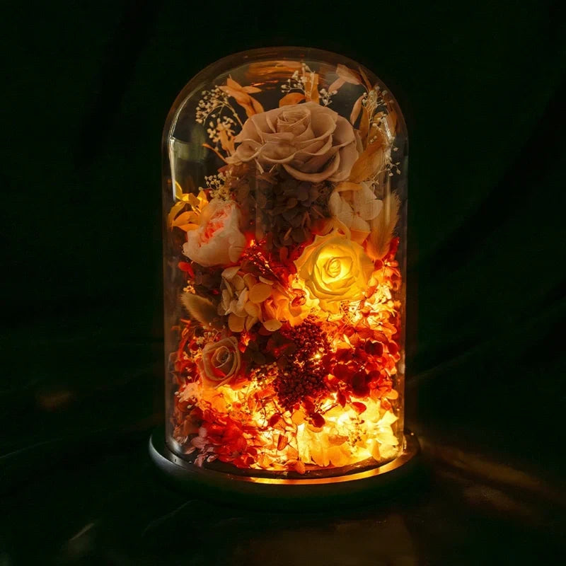Dried flower night light, glass dome, view 3