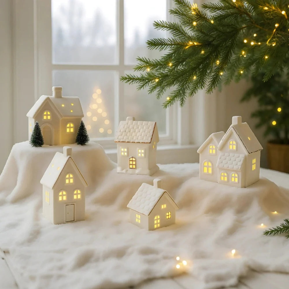 Ceramic Christmas village set, light up, view 4