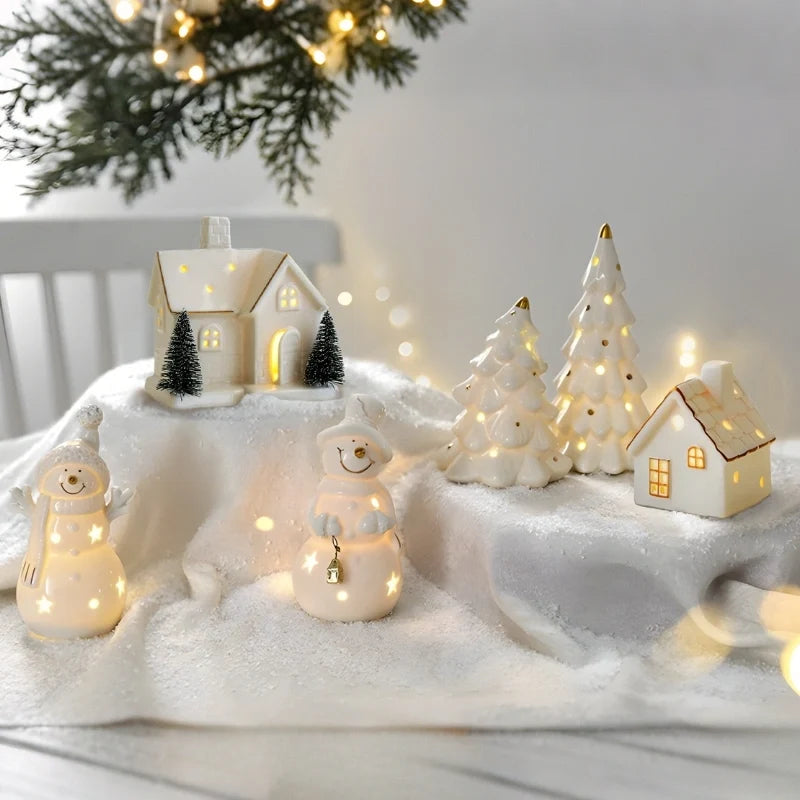 Ceramic Christmas village set, light up, view 5
