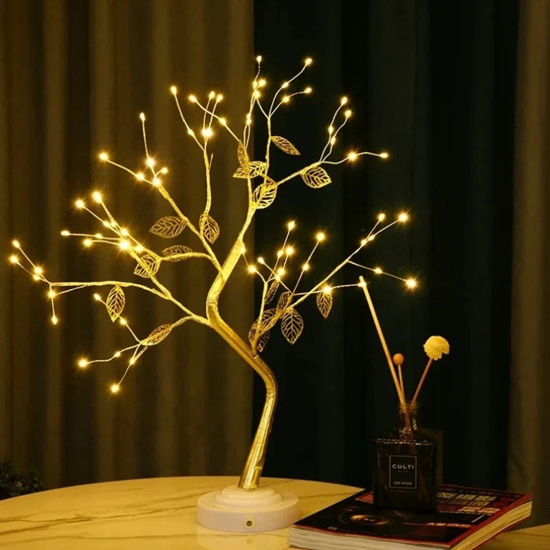 Gold tree lamp, LED golden leaf tree light, view 2