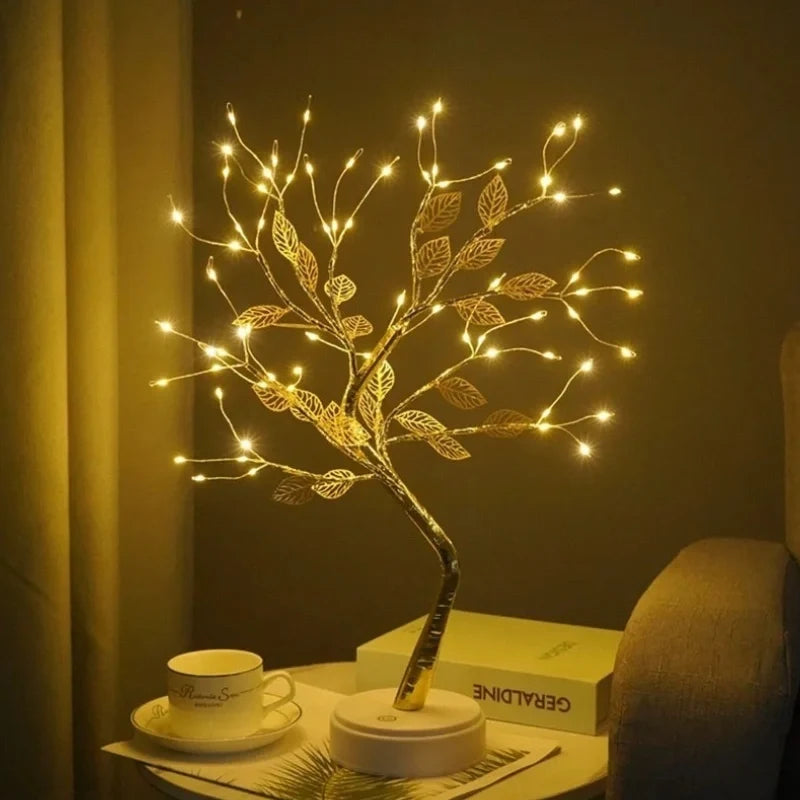 Gold tree lamp, LED golden leaf tree light, view 3
