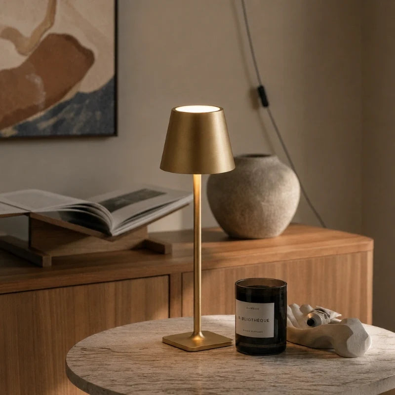 cordless table lamp rechargeable led, gold
