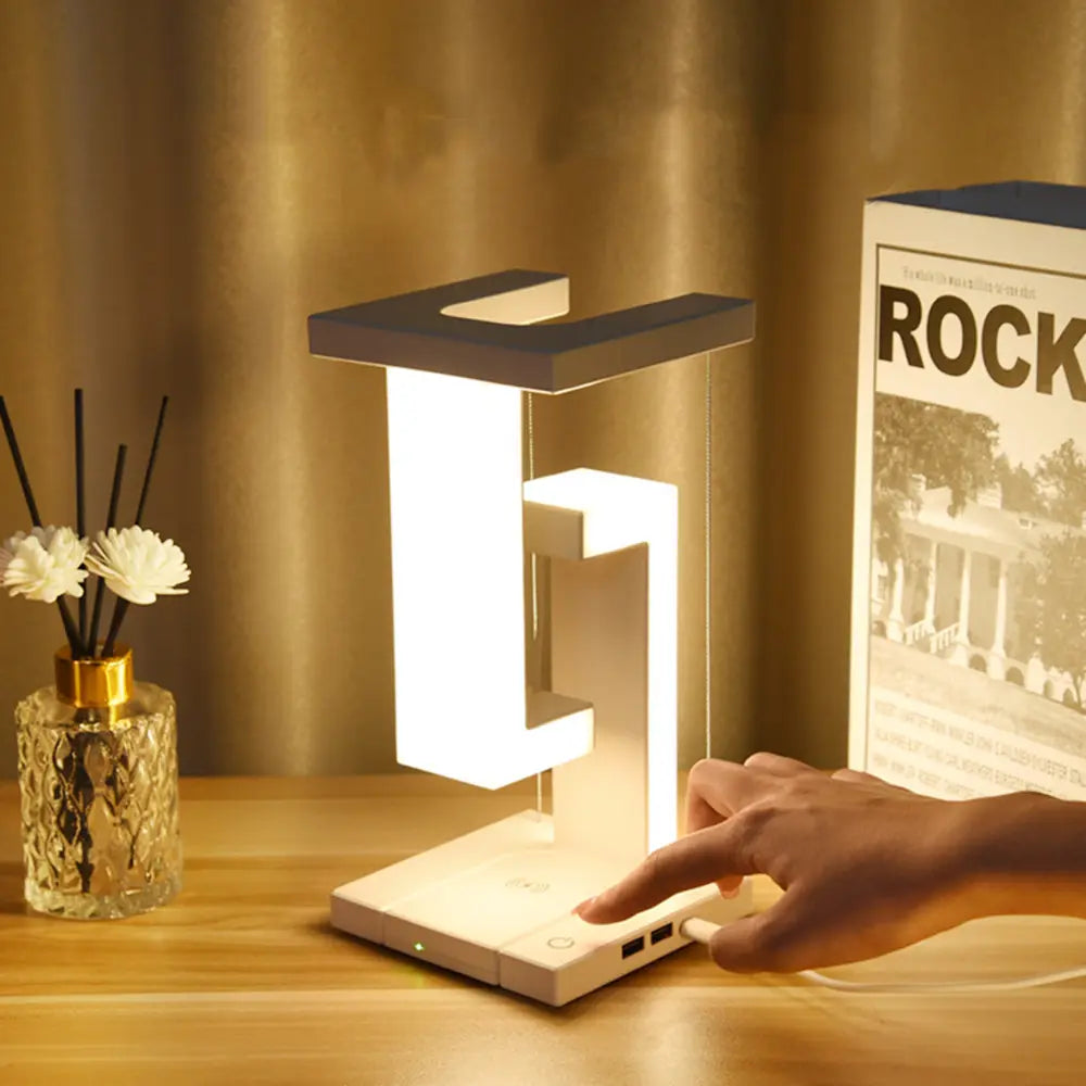 LED lamp with wireless charger, view 1
