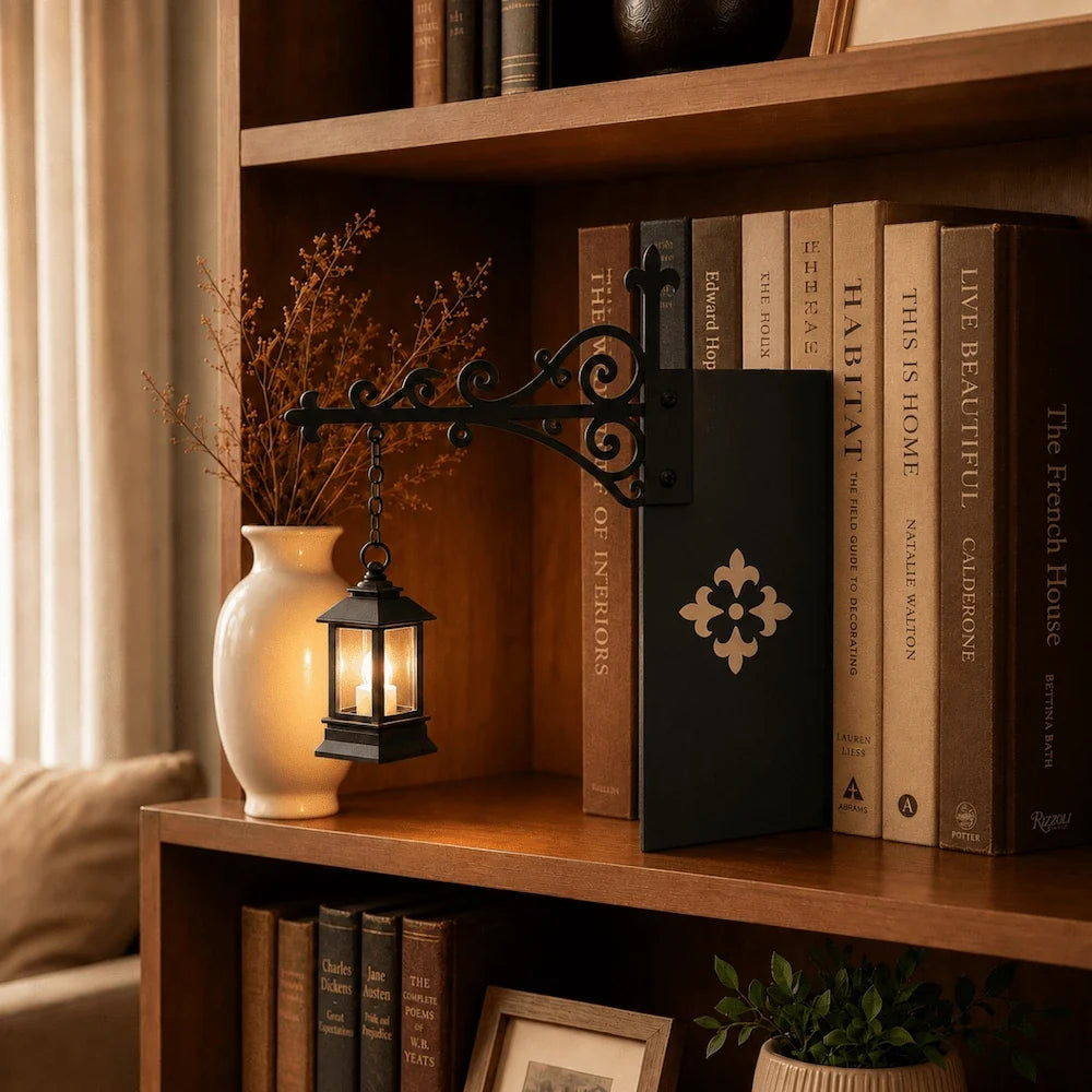Bookshelf lantern light, book nook, view 2