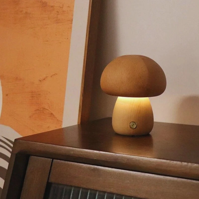 Cordless mushroom lamp, wooden, view 5
