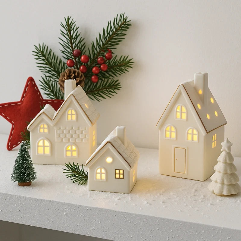 Ceramic Christmas village set, light up, view 7