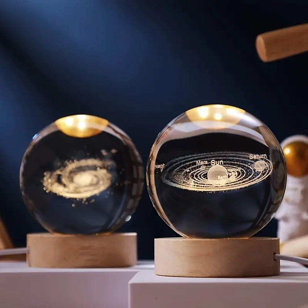 3D crystal ball lamp, moon & galaxy, view 1