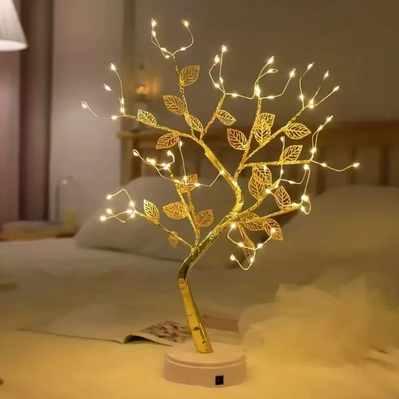 Gold tree lamp, LED golden leaf tree light, view 6
