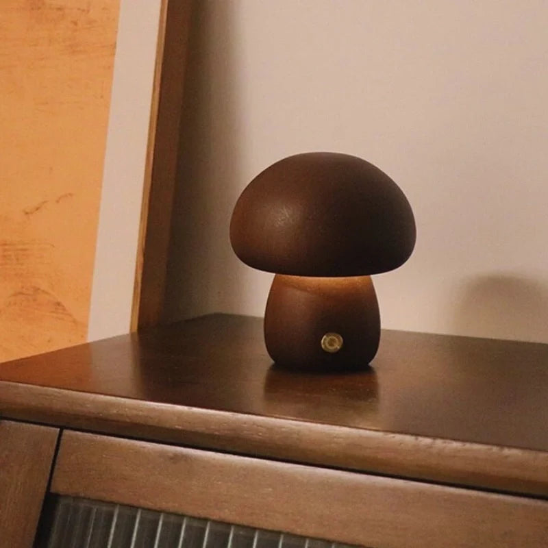 Cordless mushroom lamp, wooden, view 4