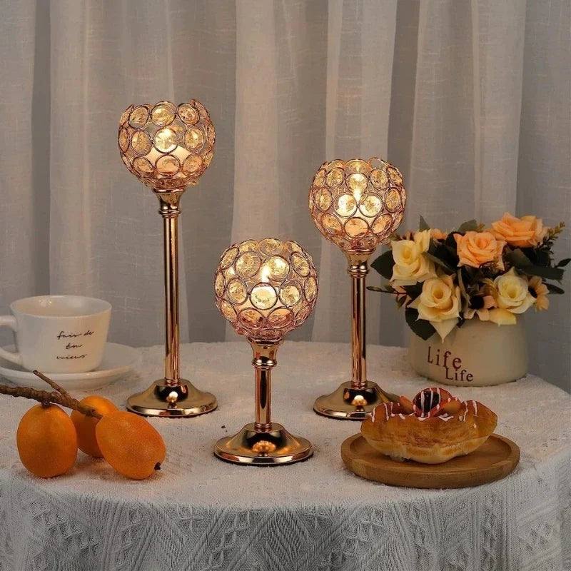 Crystal candle holder, gold or silver, view 1