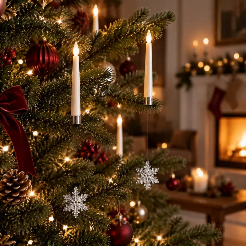 christmas tree candles with remote, snowflake, silver