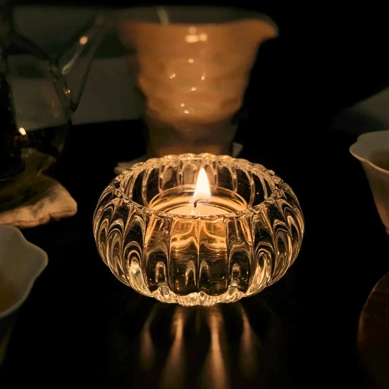 Glass tealight holder, ribbed crystal, view 6
