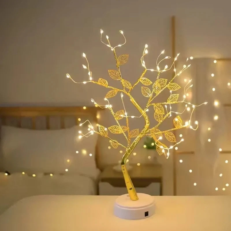 Gold tree lamp, LED golden leaf tree light, view 8