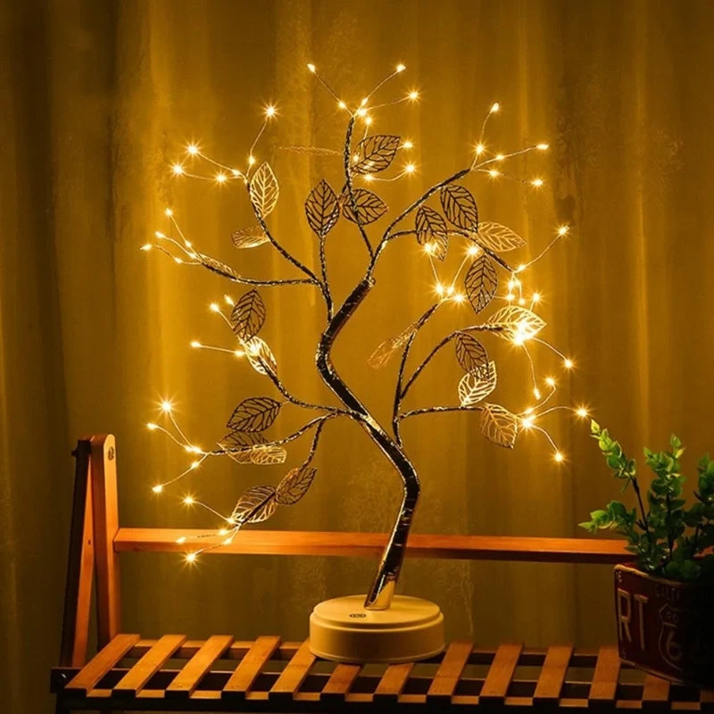 Gold tree lamp, LED golden leaf tree light, view 4