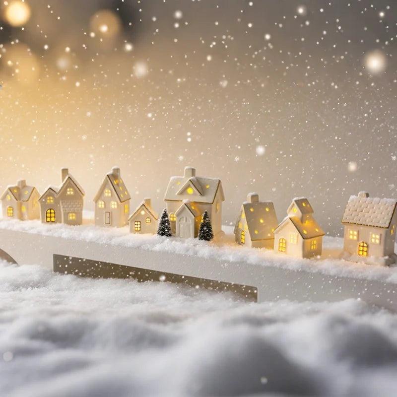 Ceramic Christmas village set, light up, view 1