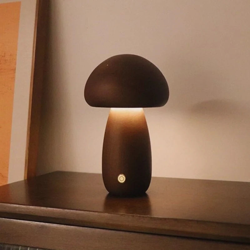 cordless mushroom lamp wooden, king oyster, walnut wood