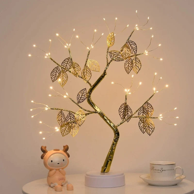 Gold tree lamp, LED golden leaf tree light, view 7