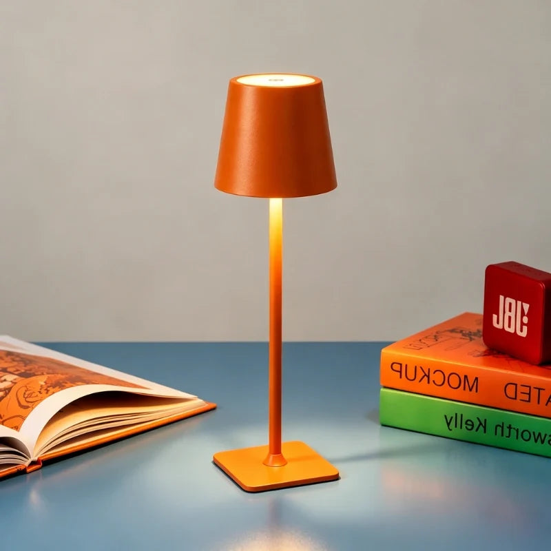 cordless table lamp rechargeable led, matte orange
