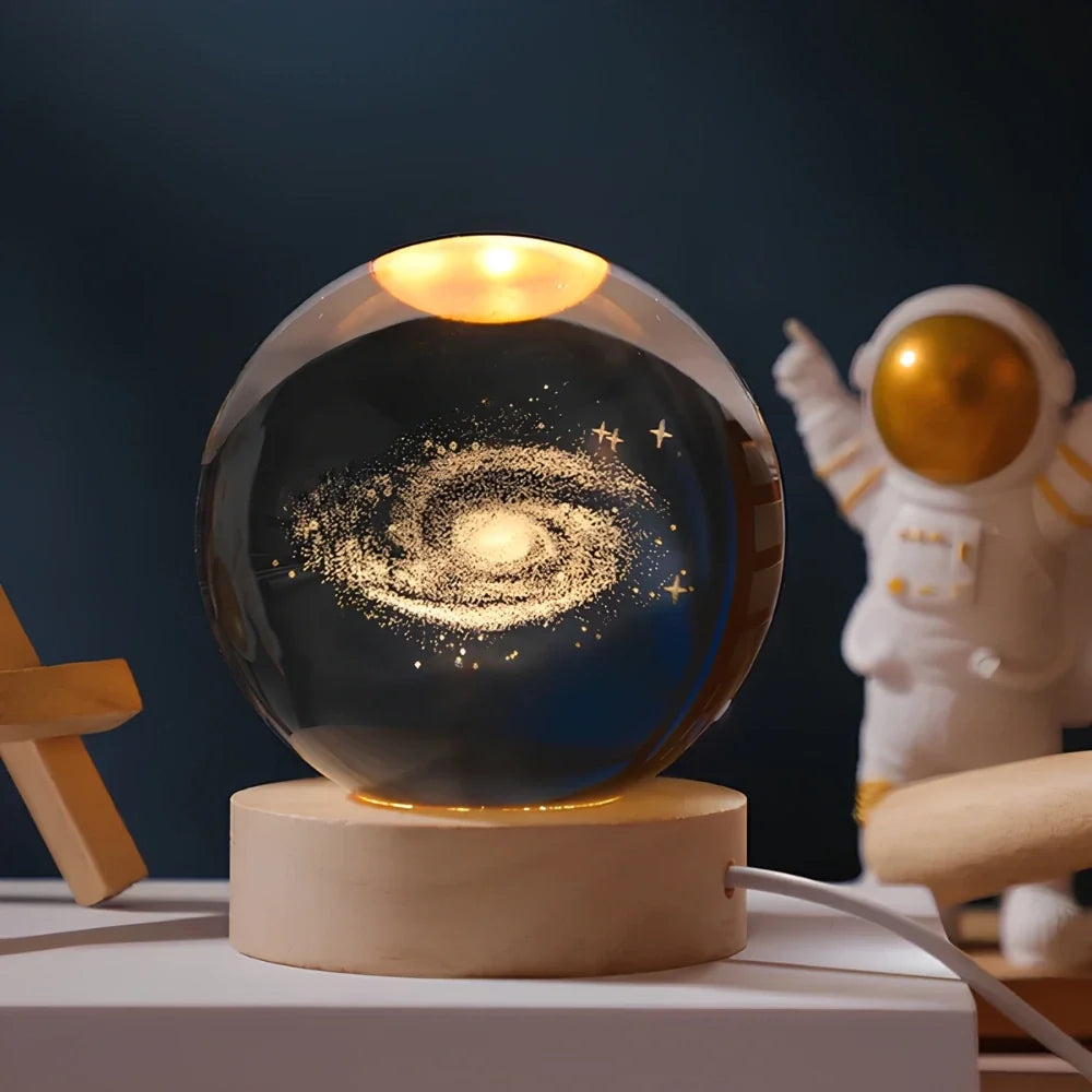 3D crystal ball lamp, moon & galaxy, view 2