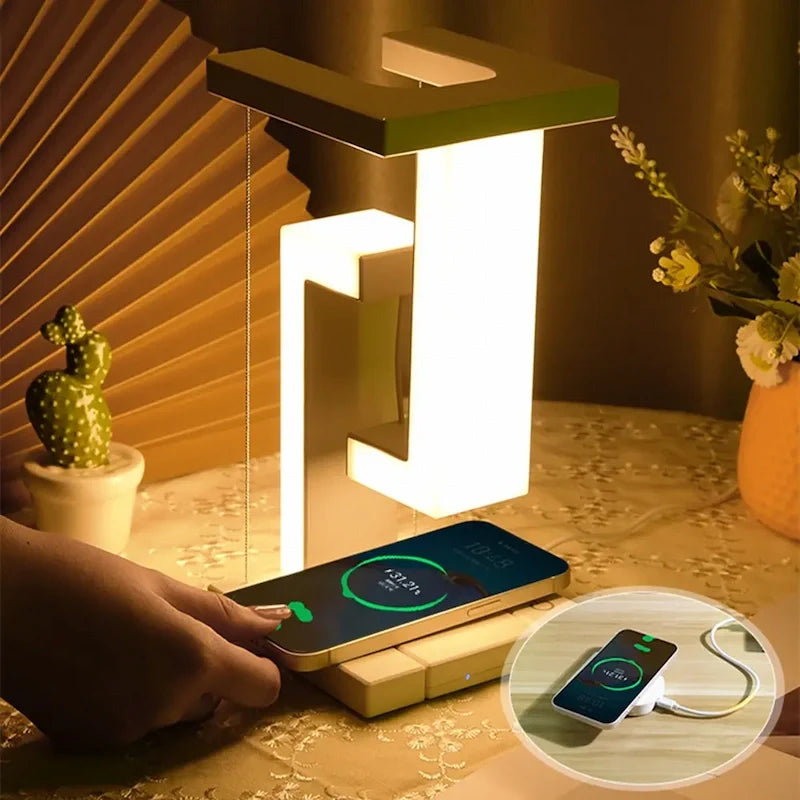 LED lamp with wireless charger, view 2