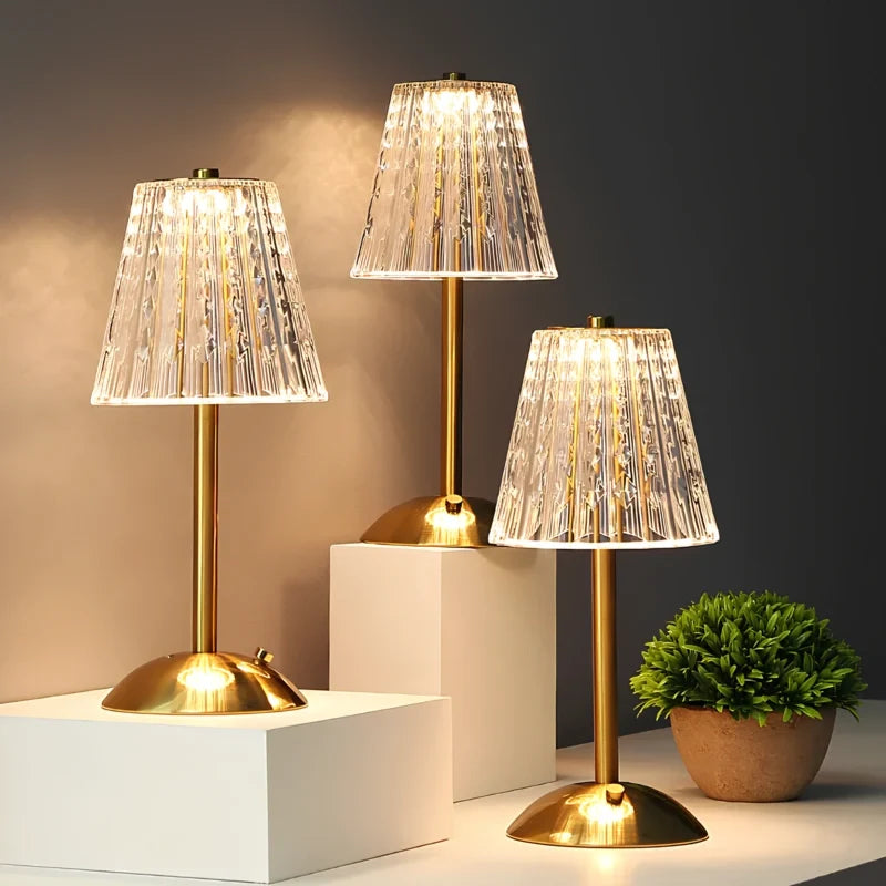 Gold cordless table lamp, crystal shade, view 5