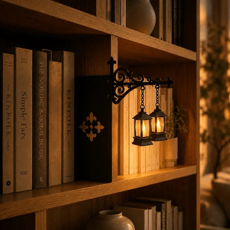 Bookshelf lantern light, book nook, view 6