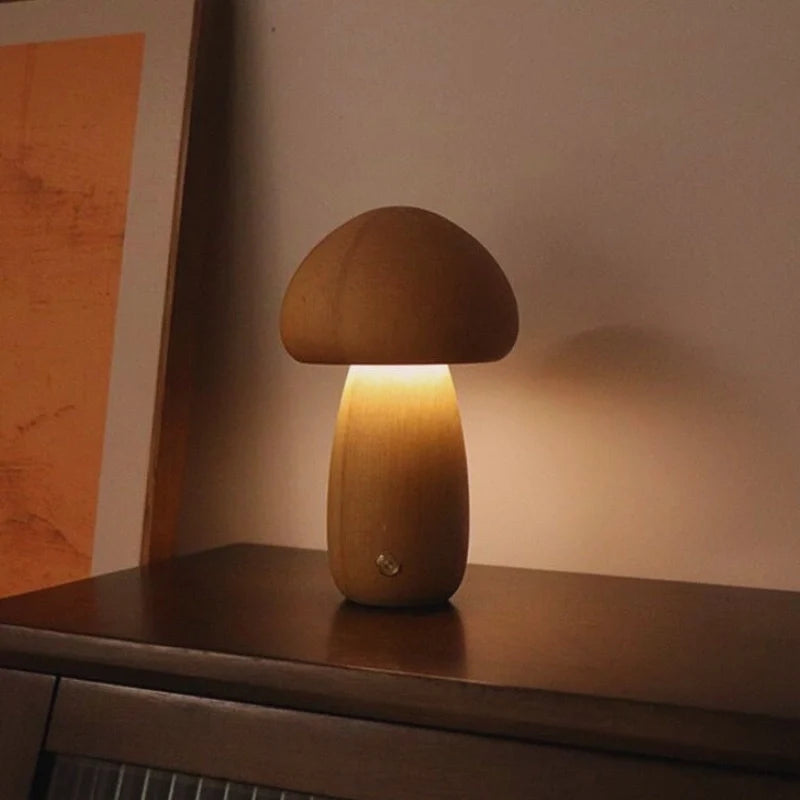 cordless mushroom lamp wooden, king oyster, beech wood