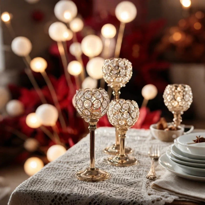 Crystal candle holder, gold or silver, view 4