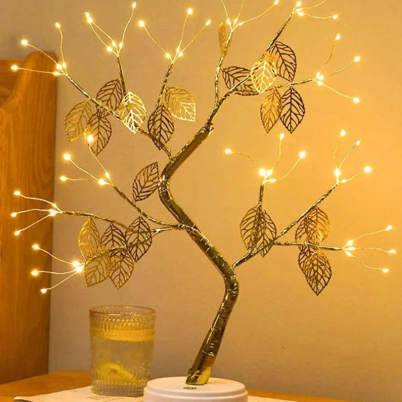 Gold tree lamp, LED golden leaf tree light, view 9