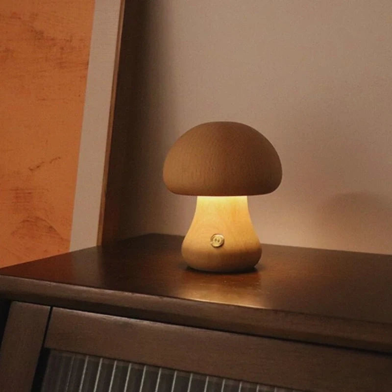 Cordless mushroom lamp, wooden, view 7