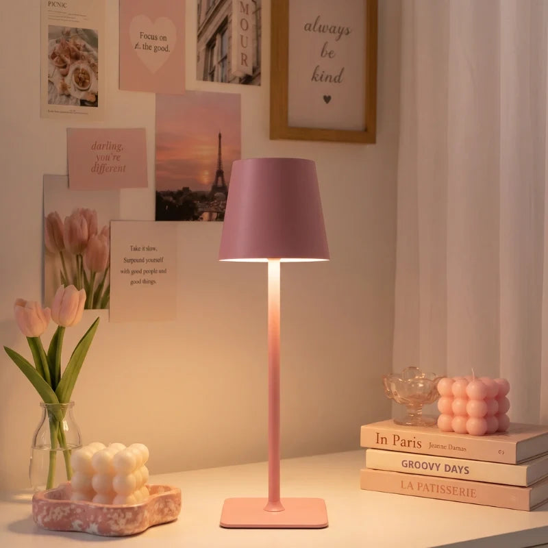 cordless table lamp rechargeable led, matte pink