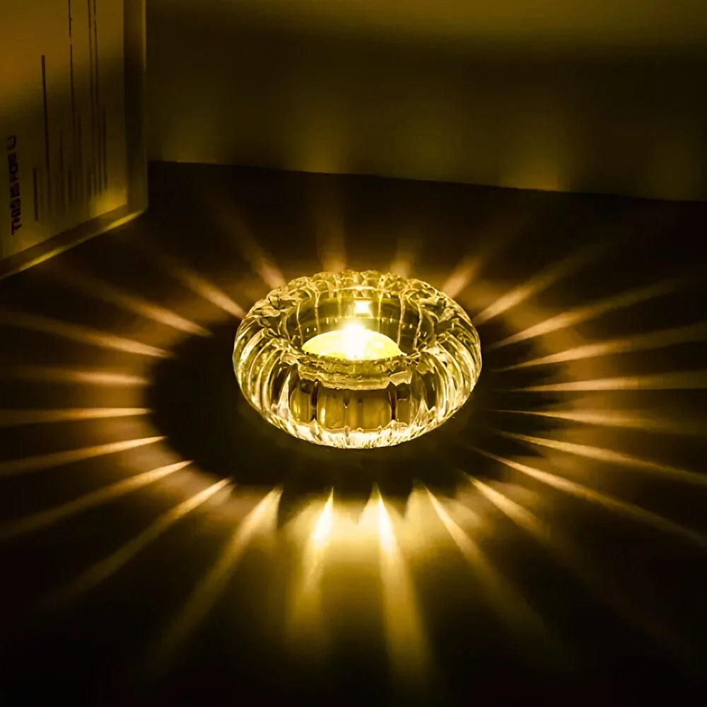 Glass tealight holder, ribbed crystal, view 2