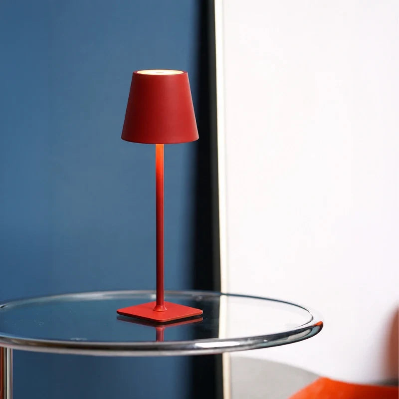 cordless table lamp rechargeable led, matte red