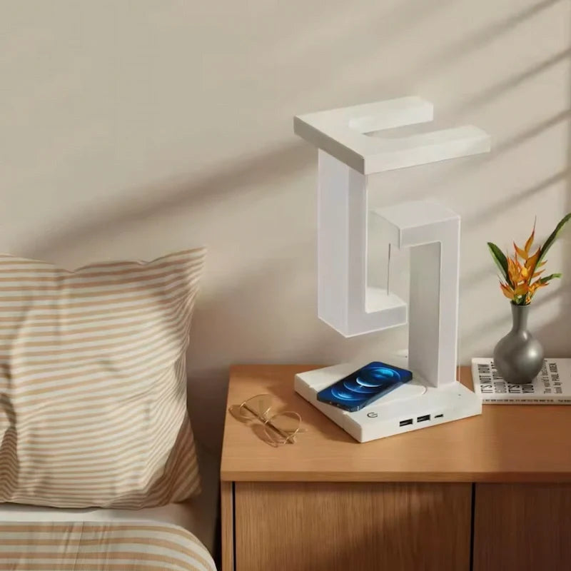 LED lamp with wireless charger, view 3