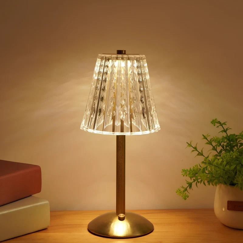 Gold cordless table lamp, crystal shade, view 4