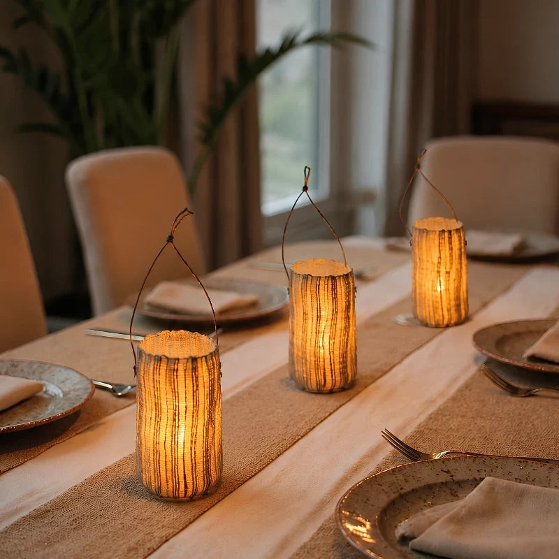 Woven LED candle lantern, view 8