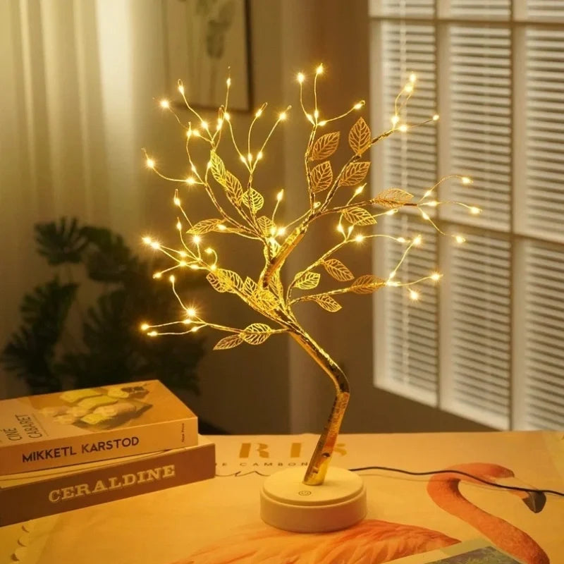 Gold tree lamp, LED golden leaf tree light, view 5