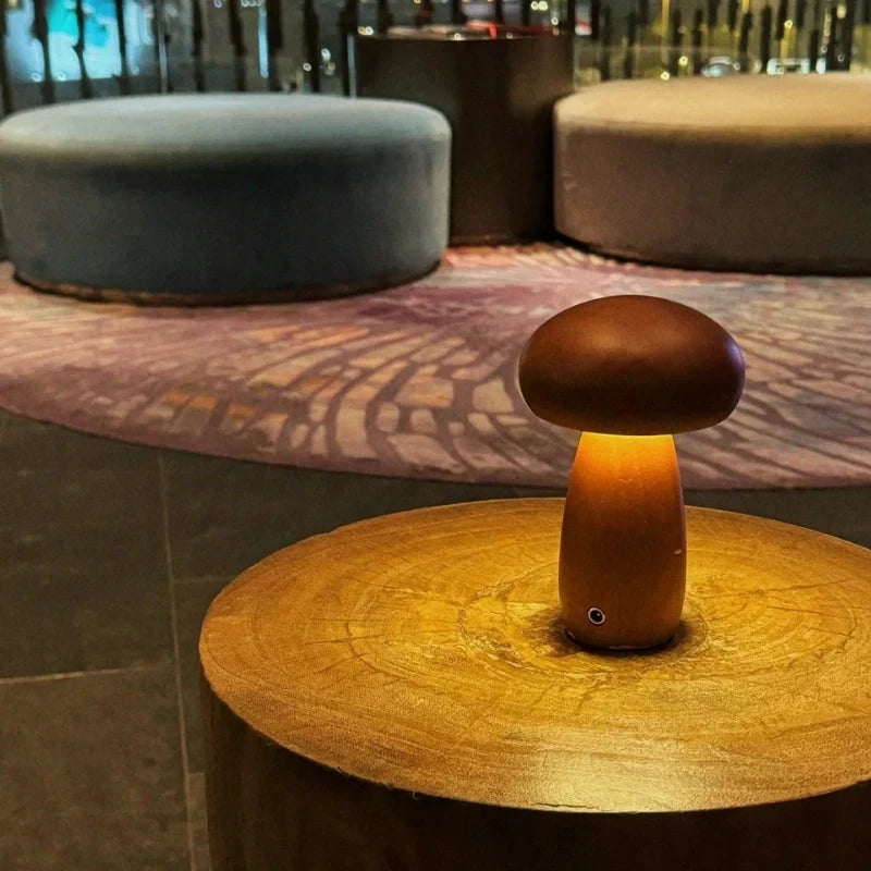 Cordless mushroom lamp, wooden, view 3