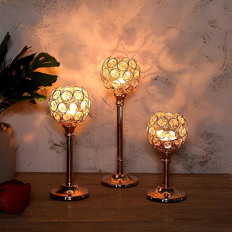 Crystal candle holder, gold or silver, view 2