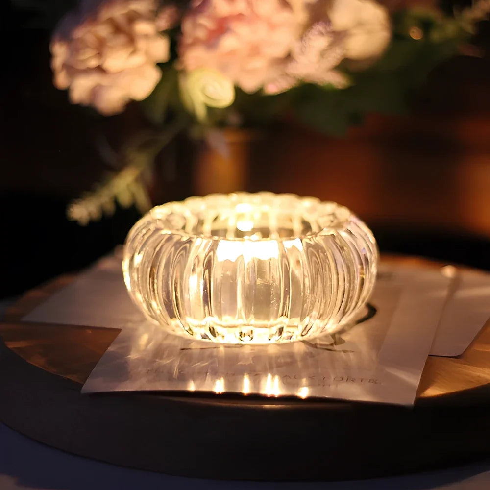 Glass tealight holder, ribbed crystal, view 4