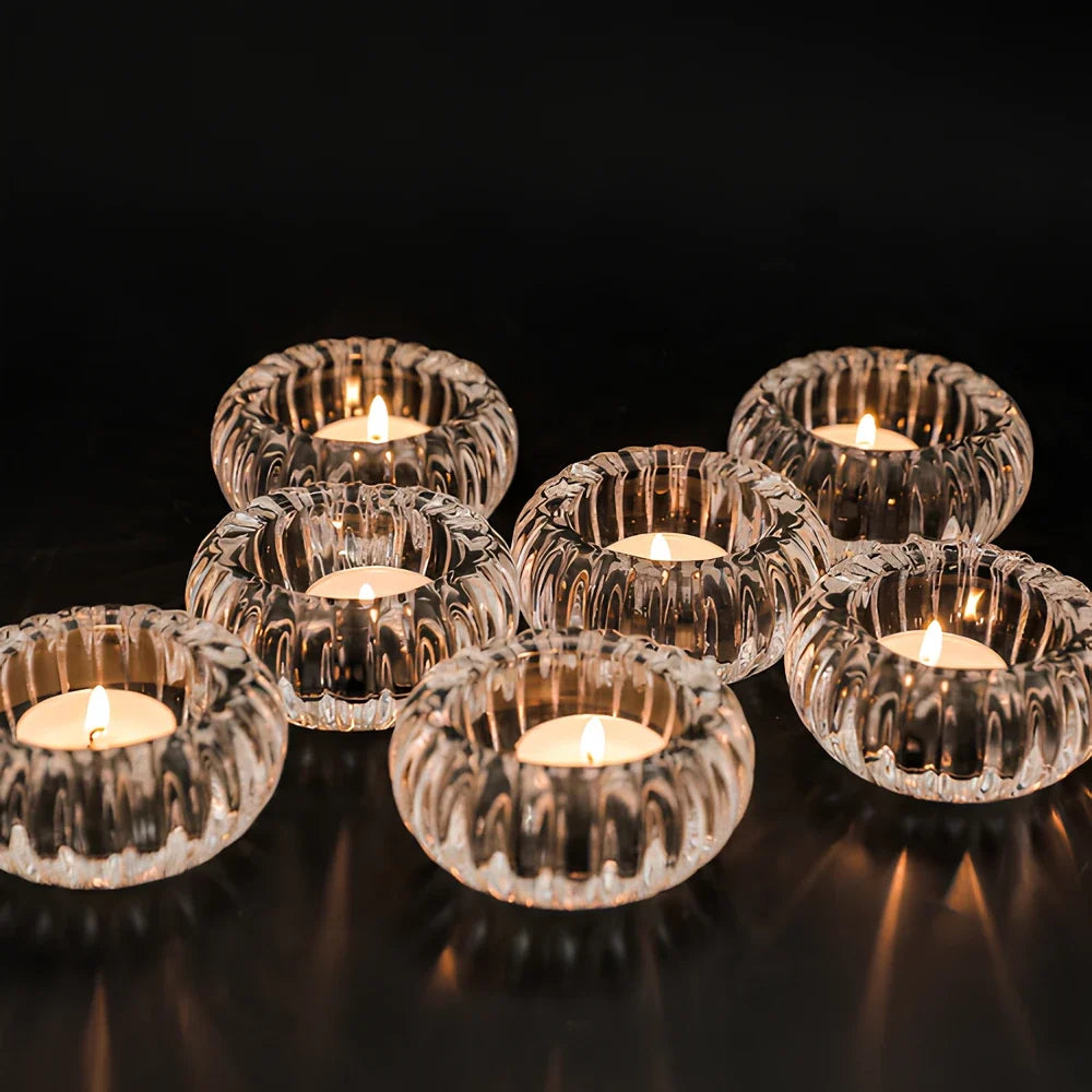Glass tealight holder, ribbed crystal, view 7