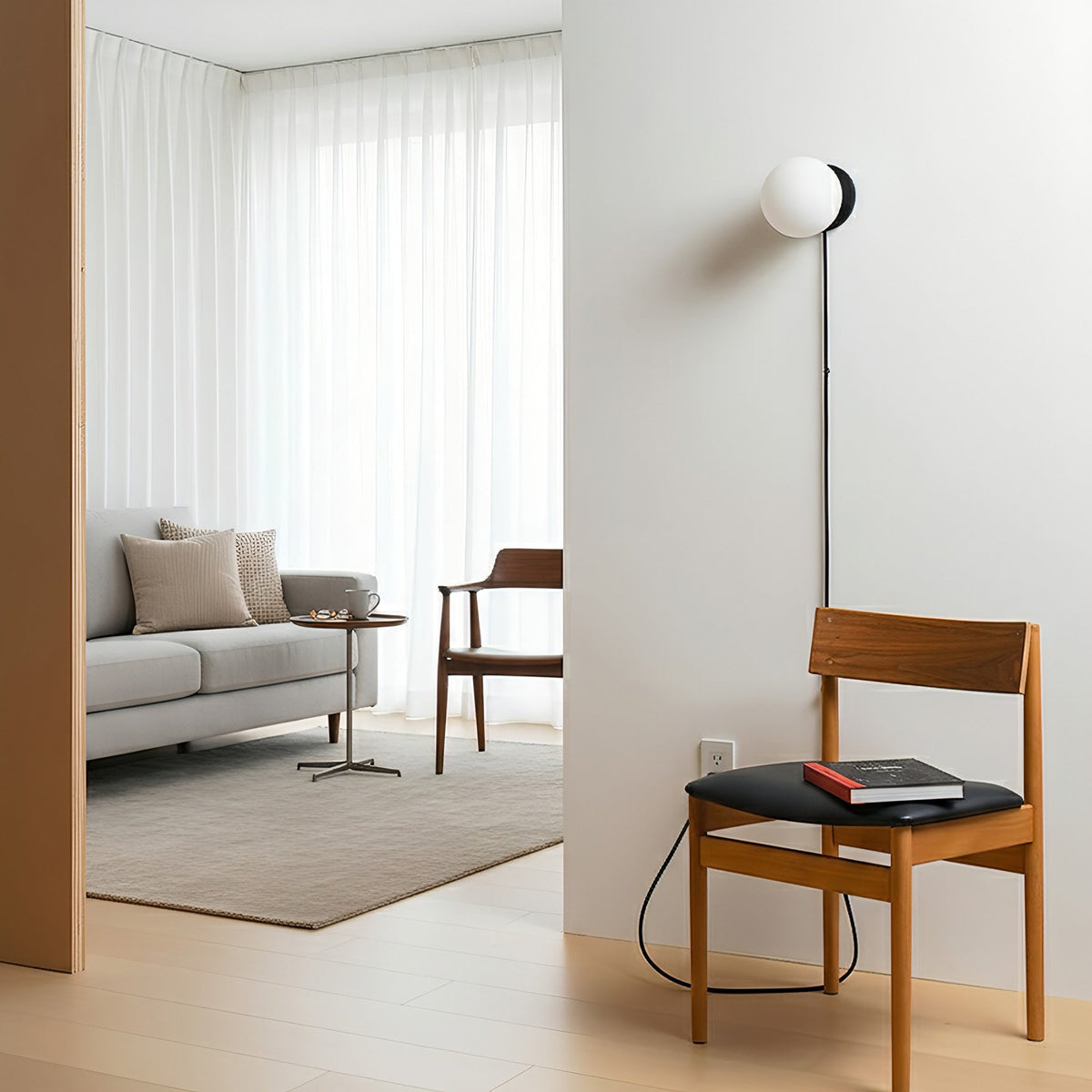 Plug in wall sconce, glass globe, view 5