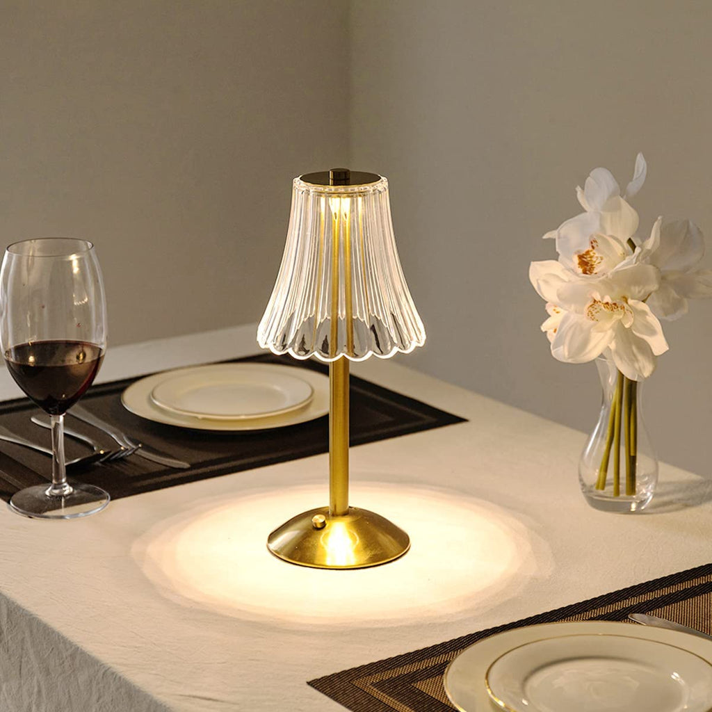 Gold cordless table lamp, crystal shade, view 6