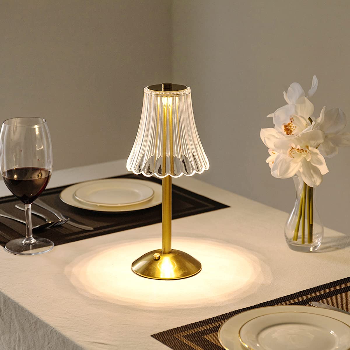 Gold cordless table lamp, crystal shade, view 6