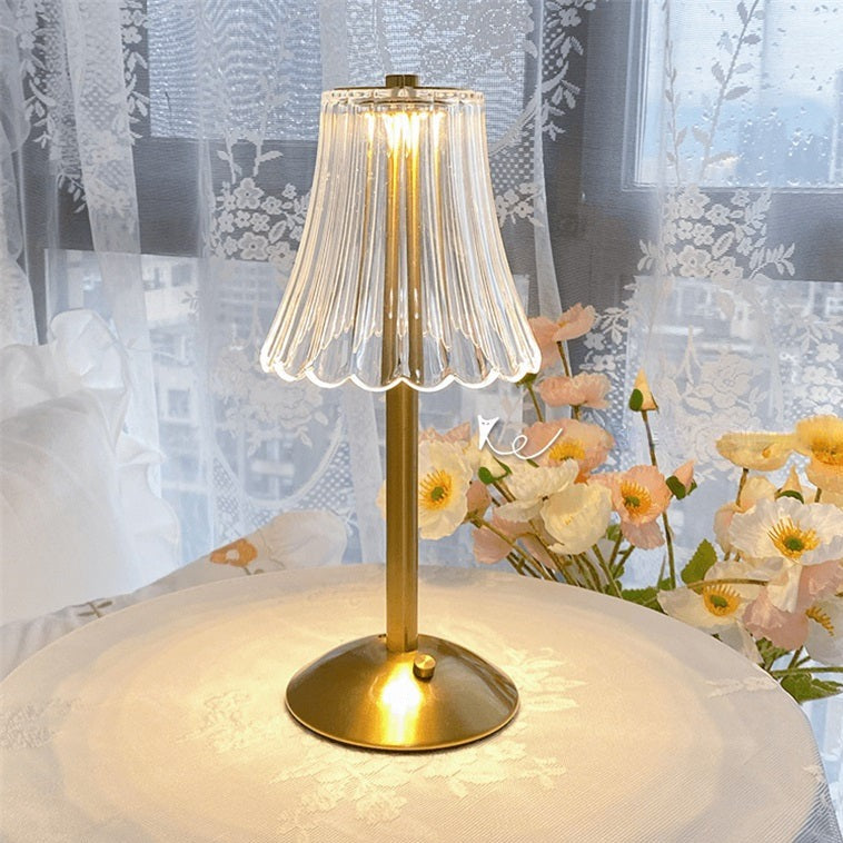 Gold cordless table lamp, crystal shade, view 7