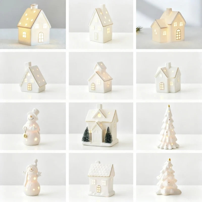 ceramic christmas village set light up, 12 piece set
