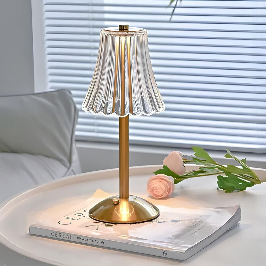 Gold cordless table lamp, crystal shade, view 3